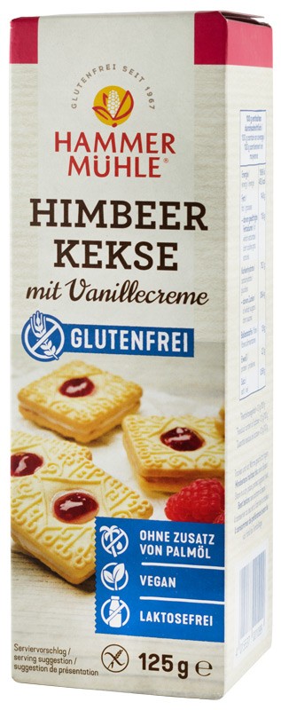 Biscuiti cu zmeura si crema de vanilie, 125g Hammer Muhle