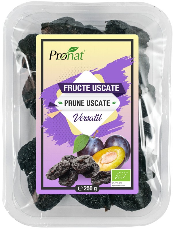 Prune bio uscate, fara samburi, 250g Pronat
