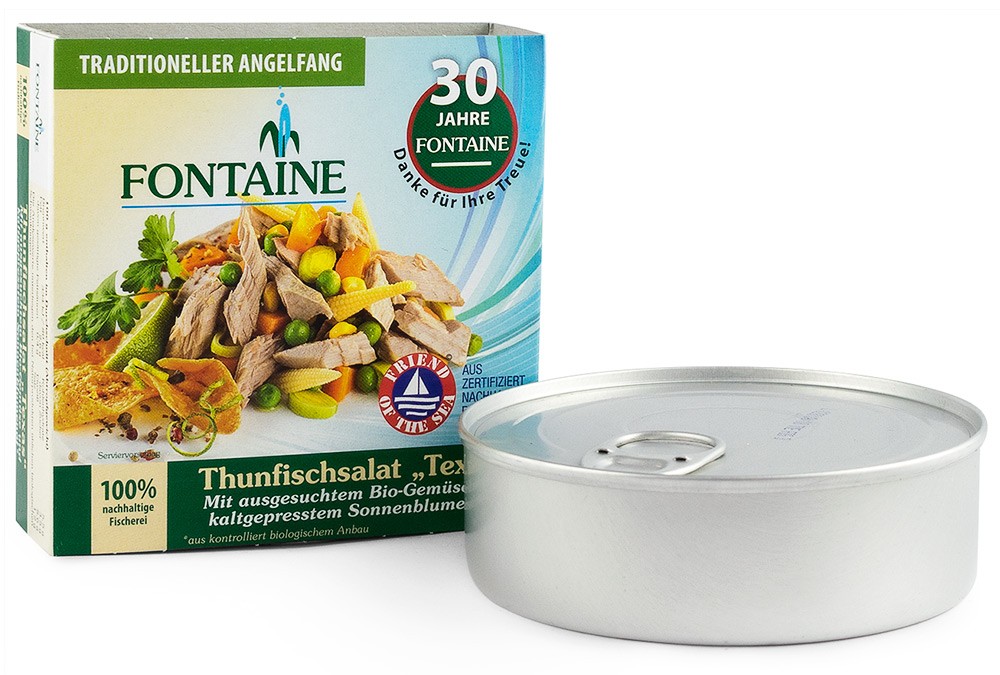 Salata de ton Texas cu legume bio si ulei de floarea soarelui presat la rece, 200g Fontaine