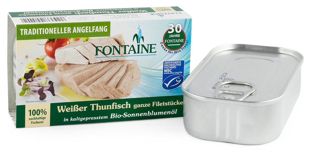 Ton alb in ulei bio de floarea soarelui presat la rece, 120g Fontaine