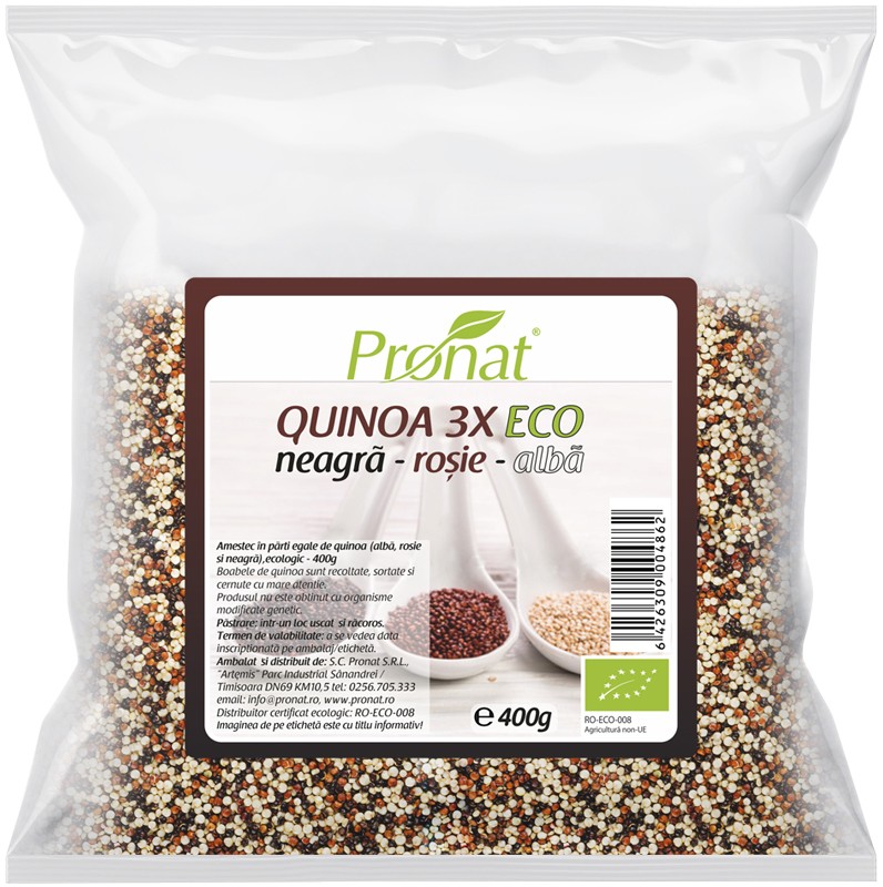 Quinoa 3x amestec bio de quinoa (neagra, rosie si alba), 400g Pronat