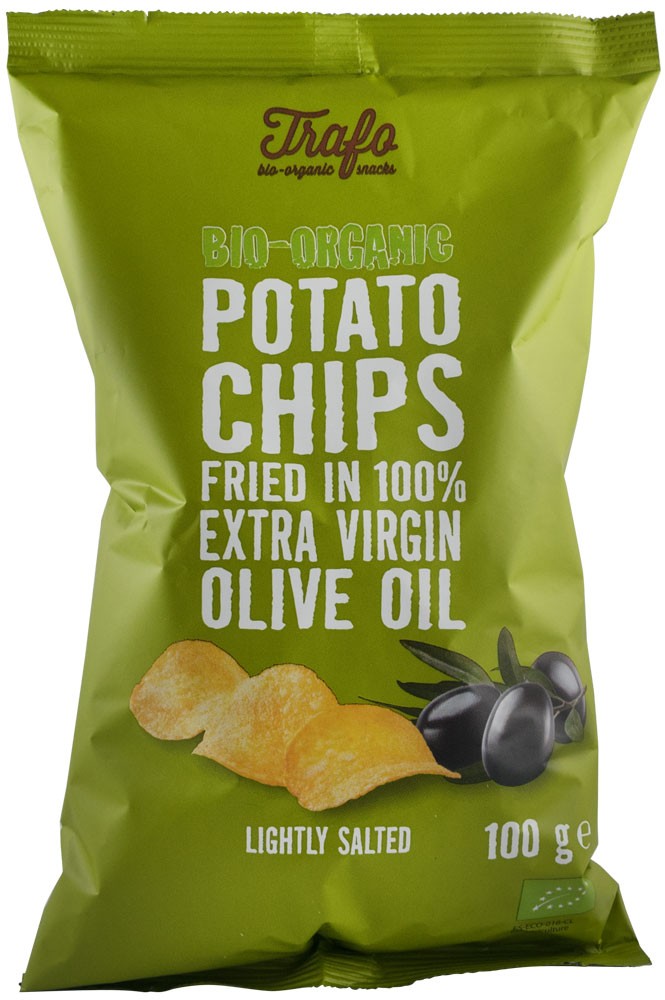 Chipsuri bio putin sarate, prajite in ulei de masline, 100g Trafo