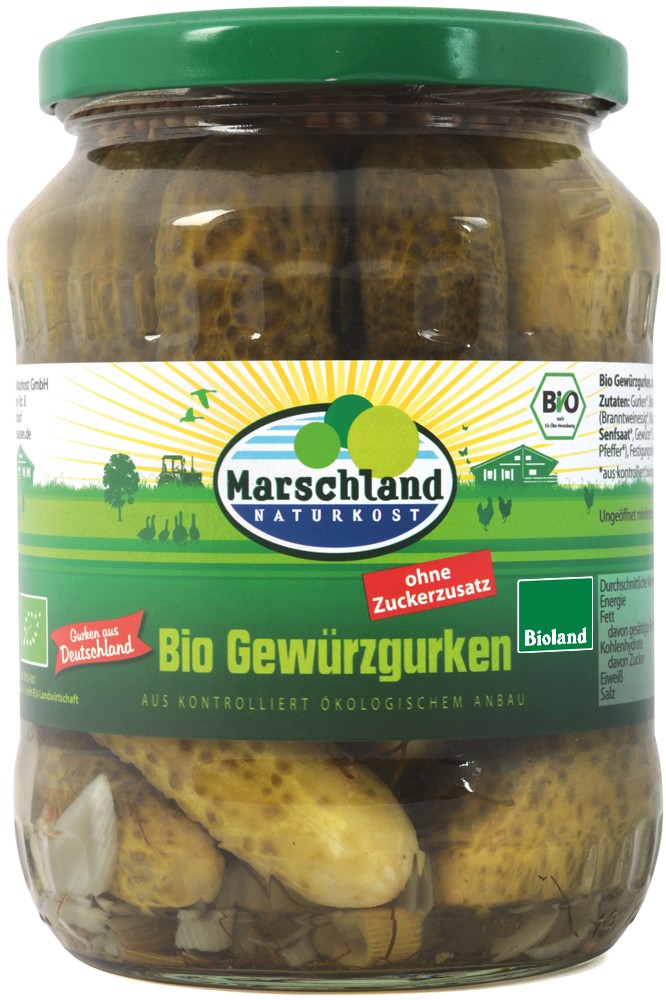 Castraveti bio condimentati, fara zahar, 670 / 360g Marschland Naturkost