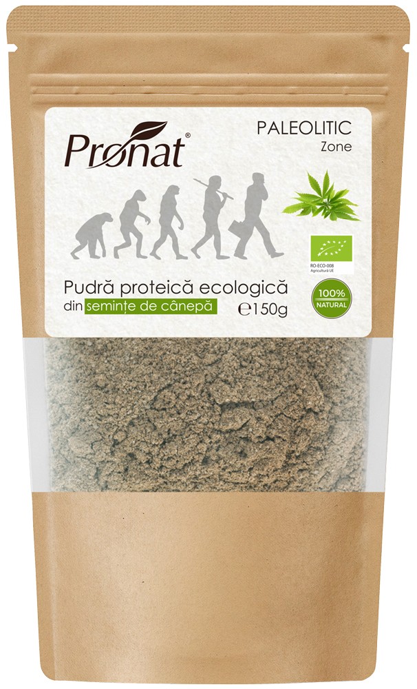 Pudra proteica bio din seminte de canepa, 150g Pronat