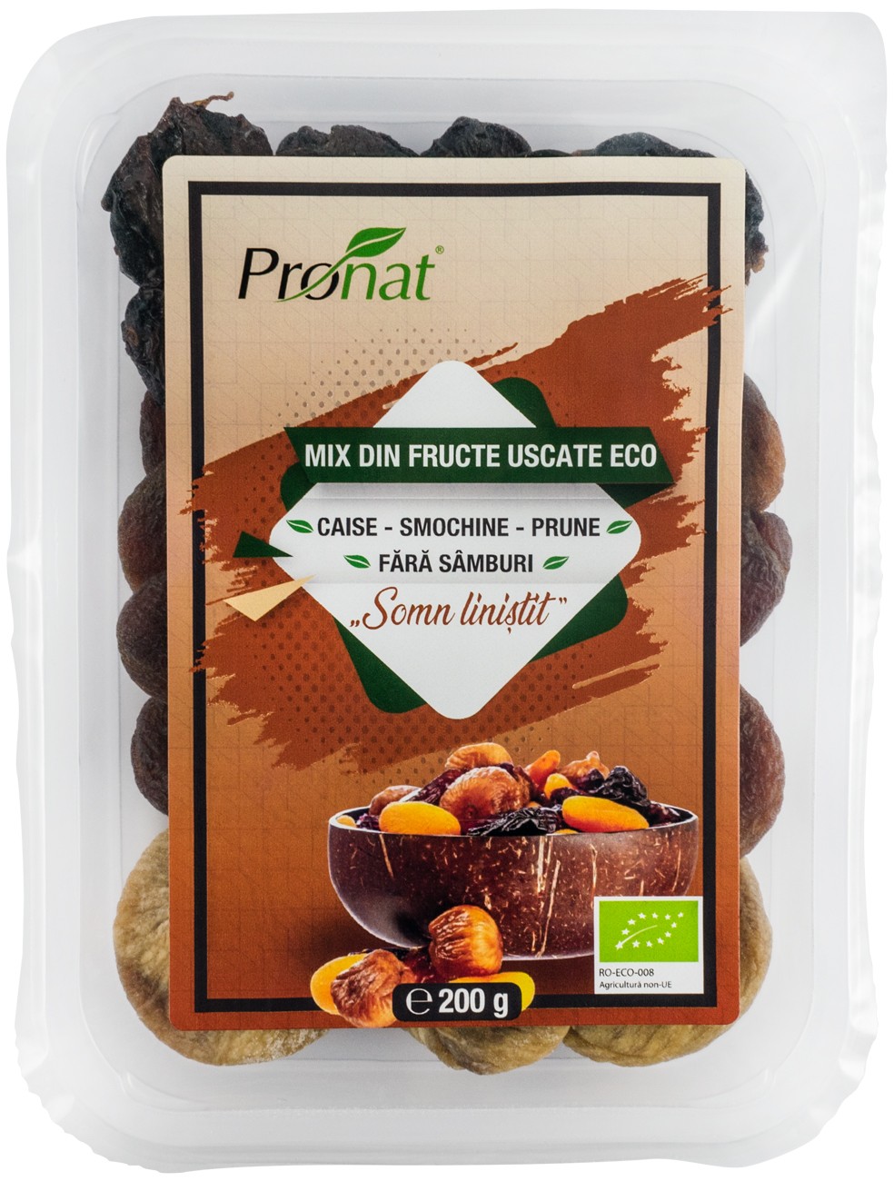 Mix de fructe uscate bio Somn linistit, caise, smochine si prune, fara samburi, 200g Pronat
