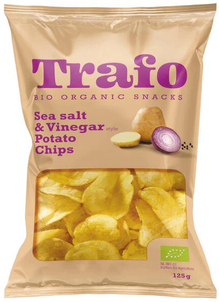 Chipsuri bio cu sare de mare si otet, 125g Trafo