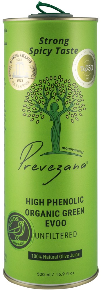 Ulei de masline cu continut mare de fenoli, bio, nefiltrat, gust intens, 500ml Prevezana Green Olive Oil