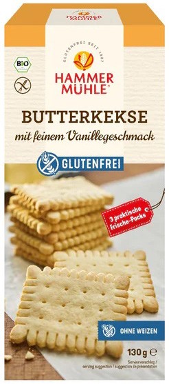Biscuiti bio cu unt si aroma fina vanilie, fara gluten, 130g Hammer Muhle
