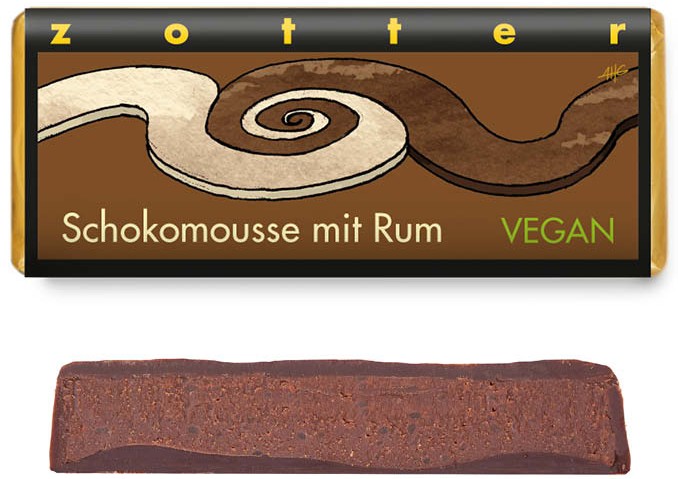 Bio & Fair ciocolata neagra 70% cacao umpluta cu mousse de ciocolata si rom, Schokomouse mit Rum, 70g Zotter