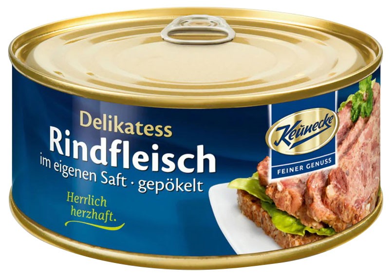 Delicatesa din carne de vita in suc propriu cu sorici de porc, 300g Keunecke