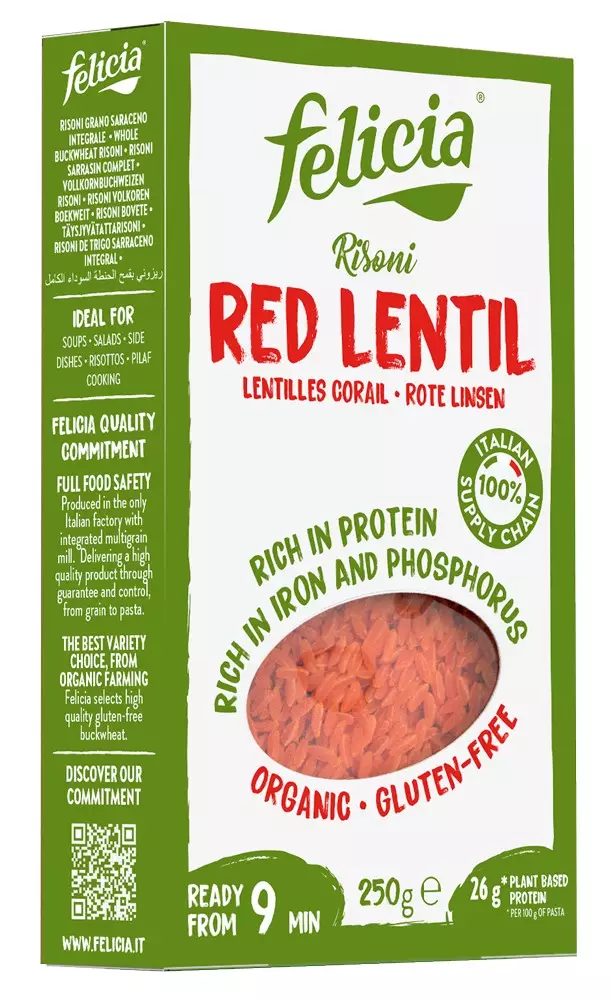 Risoni cu linte rosie, bio, 250g Felicia