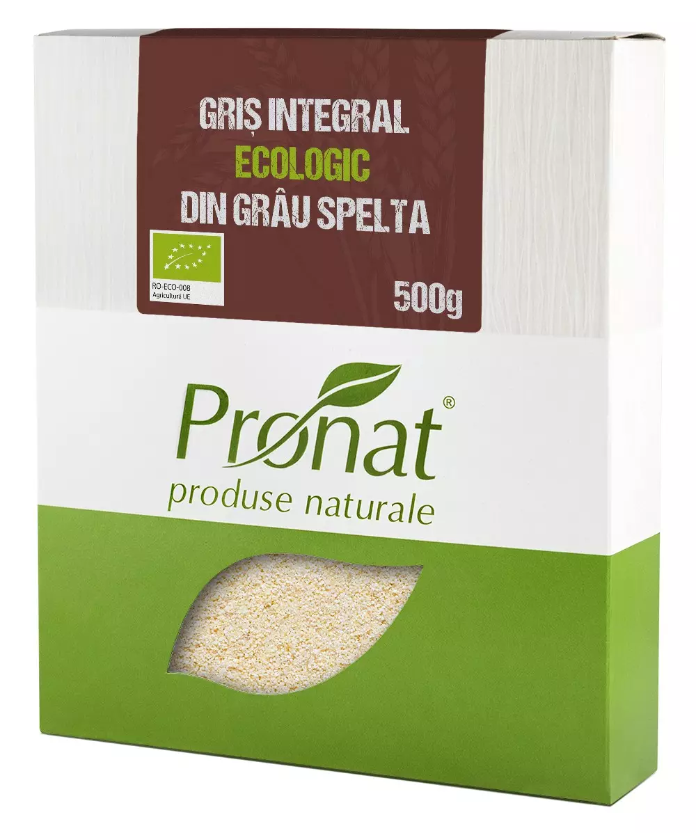 Gris integral bio din grau spelta, 500g Pronat