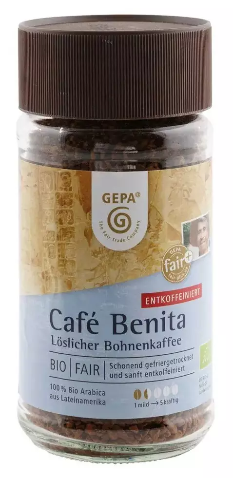 Cafea solubila Benita decofeinizata bio si fairtrade, 100g Gepa