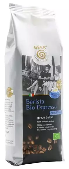 Cafea boabe Barista Espresso decofeinizata, bio si fairtrade, 250g Gepa