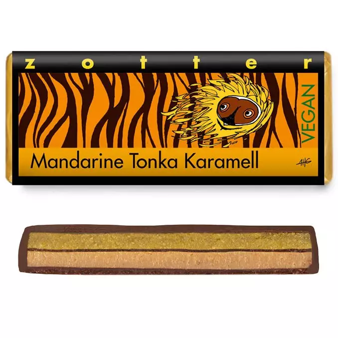 Ciocolata neagra bio si vegana cu mandarine, tonka si caramel, 70g Zotter