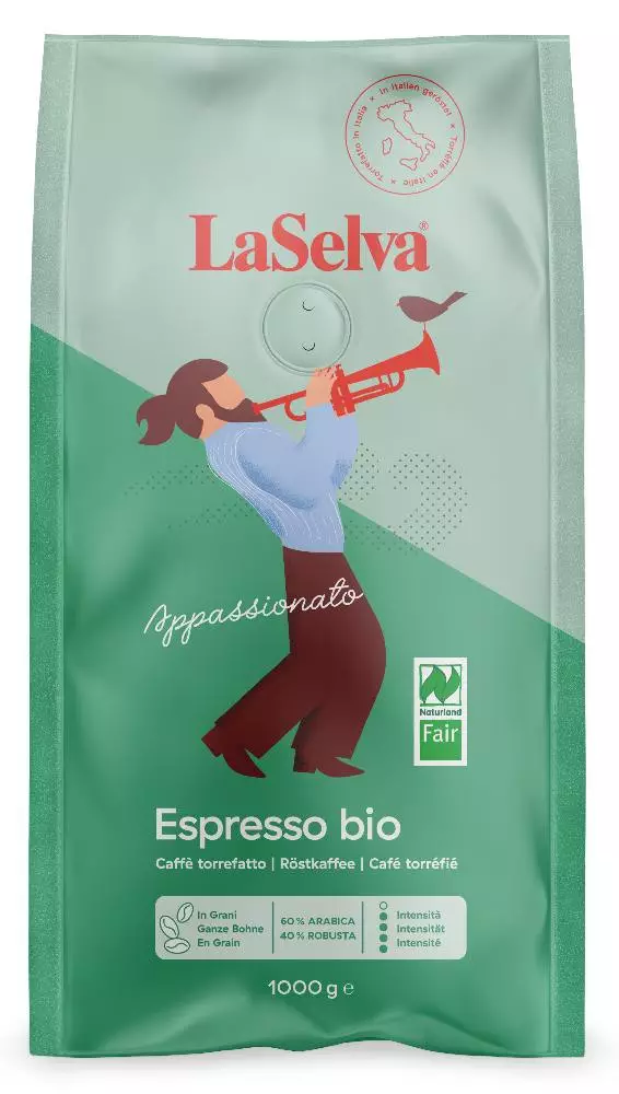 Cafea espresso Appassionato boabe bio & fairtrade, 1000 g Laselva 60% Arabica – 40% Robusta