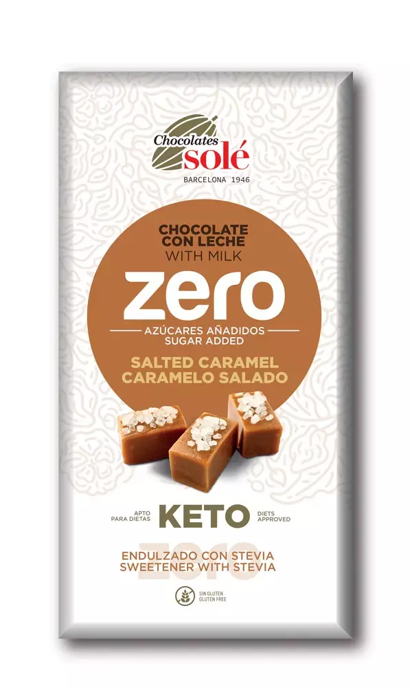 Ciocolata cu lapte si caramel sarat, indulcita cu stevie, 100g Chocolates Sole