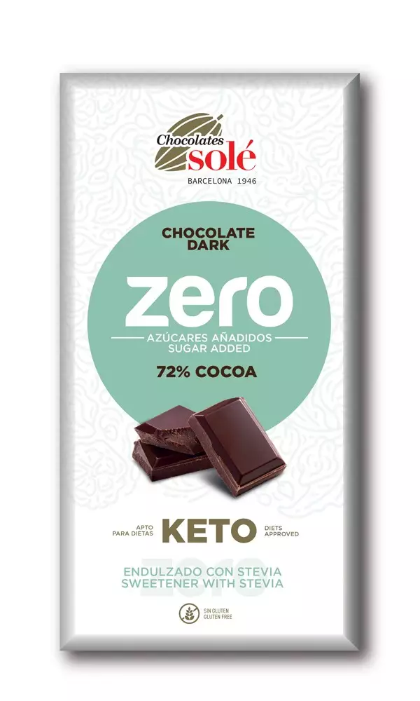 Ciocolata neagra cu stevie, minim 72% cacao, 100g Chocolates Sole