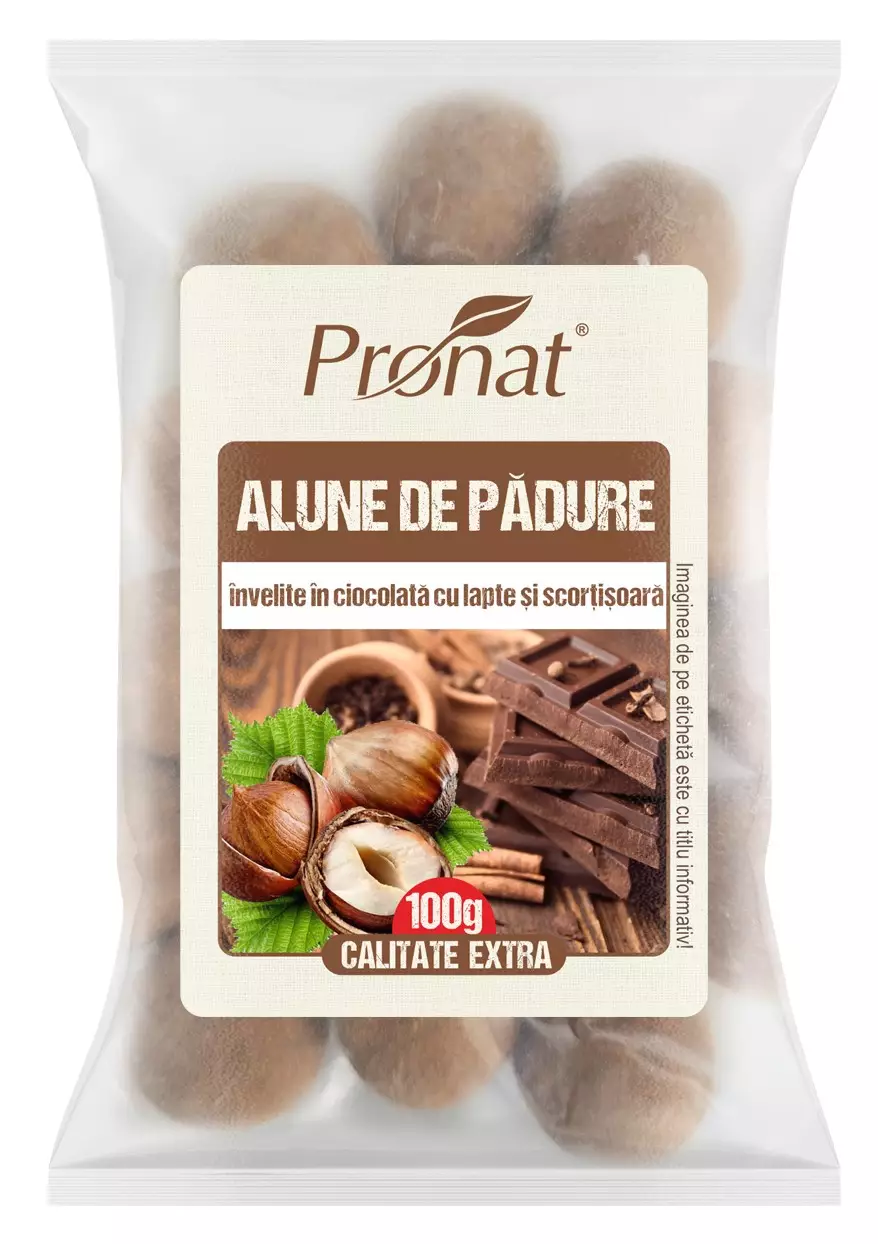 Alune de padure invelite in ciocolata cu lapte si scortisoara, 100g Pronat
