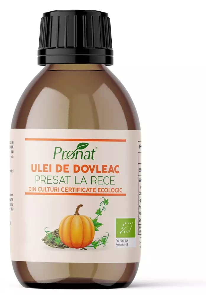 Ulei BIO de dovleac presat la rece din seminte neprajite (crude), 100 ml
