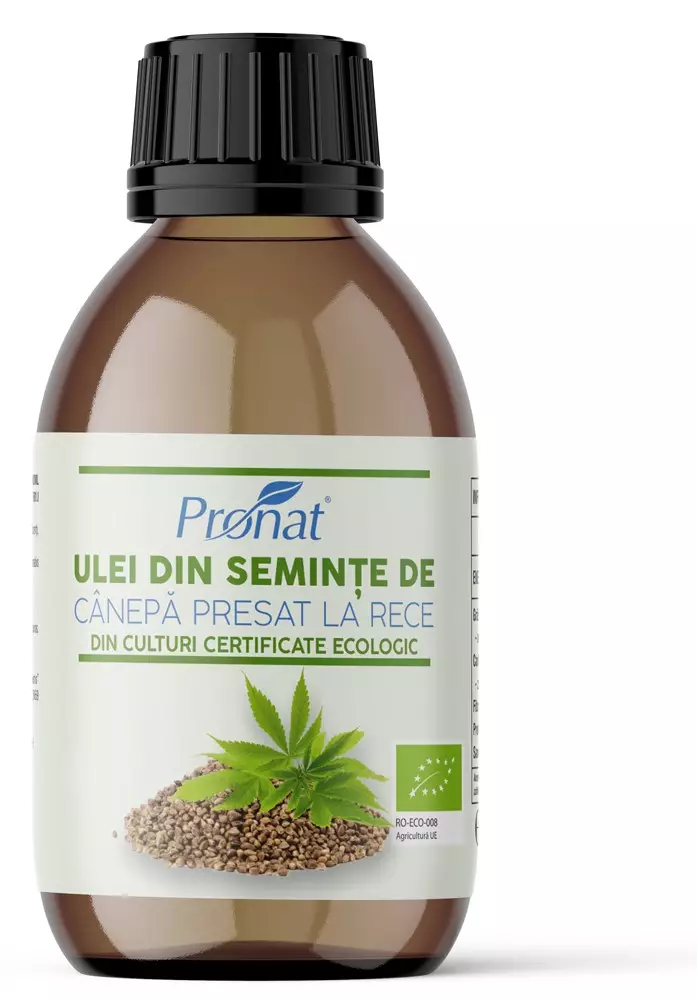Ulei bio din seminte de canepa presat la rece, 100ml Pronat