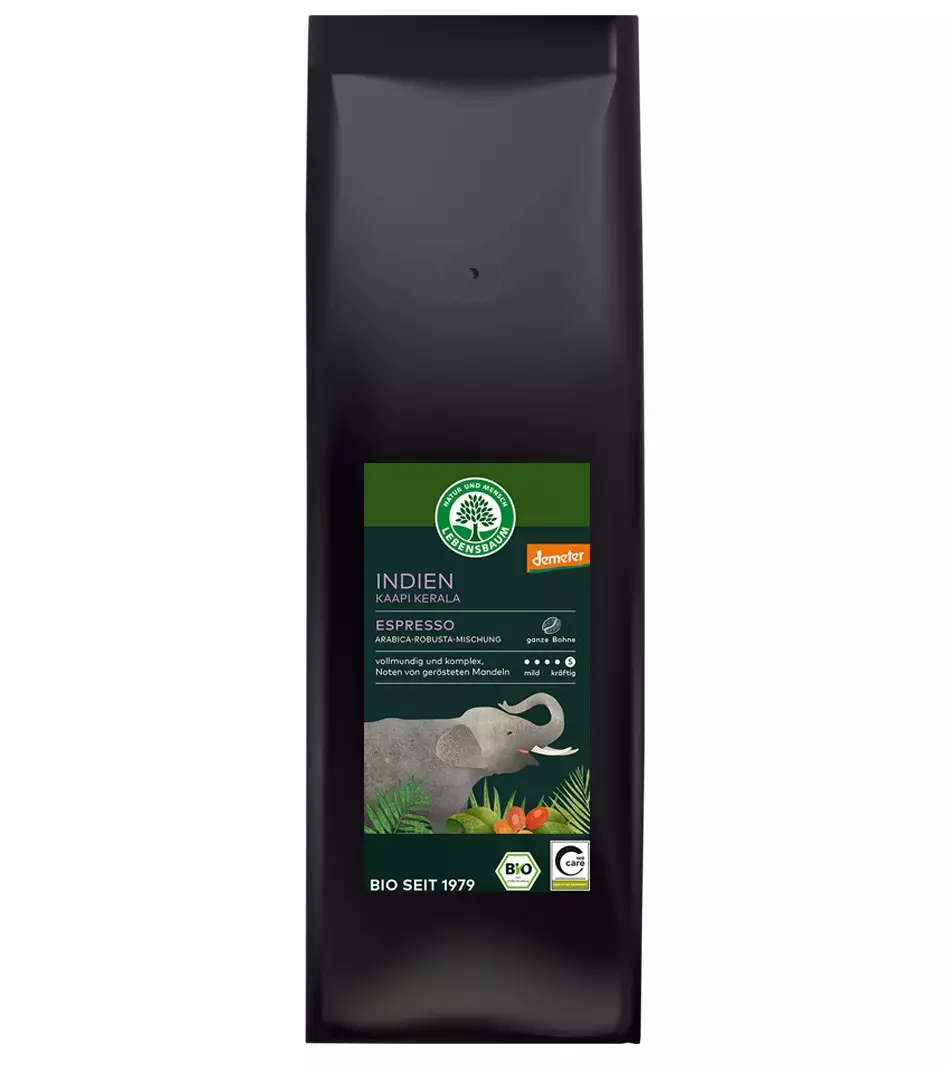 Cafea bio boabe, Espresso Kaapi Kerala selectie Arabica si Robusta, 1000g Lebensbaum