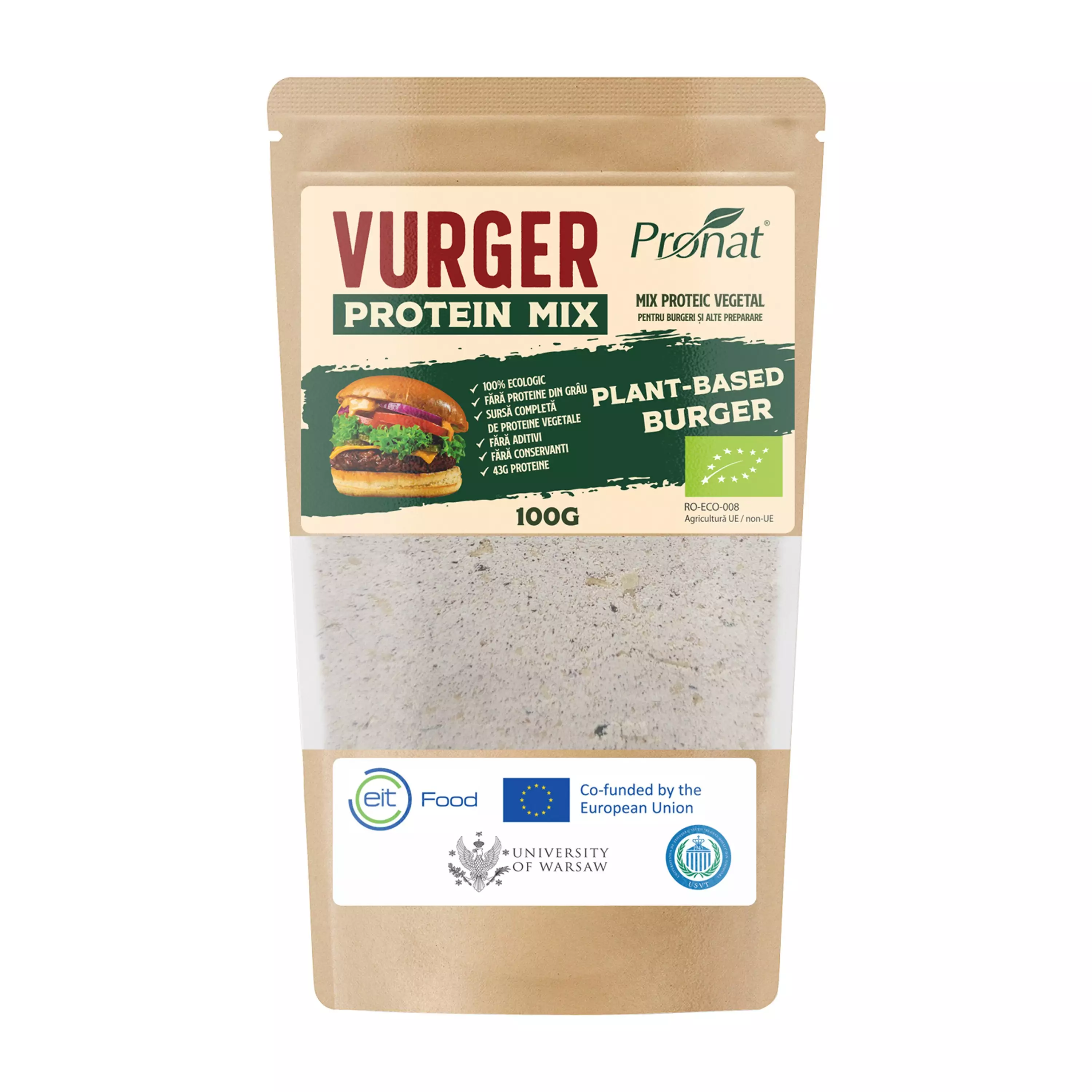 Vurger - Mix proteic vegetal bio ideal pentru burgeri și alte preparate, 100g Pronat