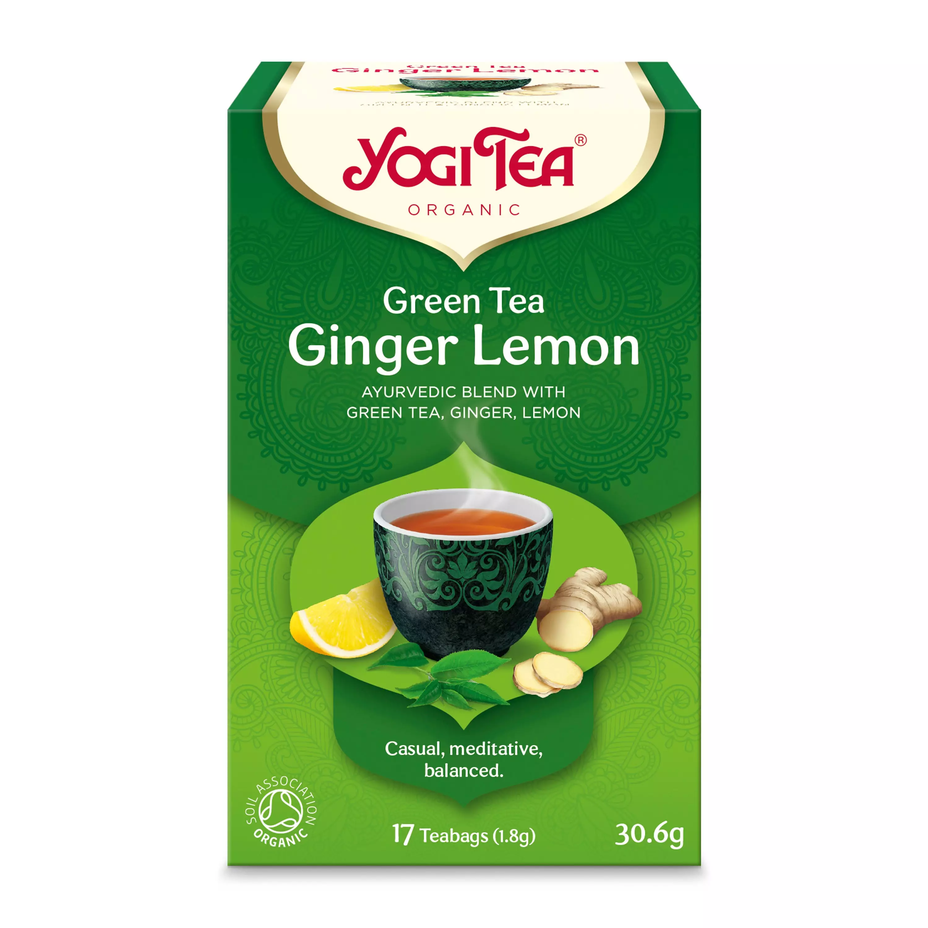 Ceai bio Verde, ghimbir si lamaie, 17 pliculete 30.6g Yogi Tea