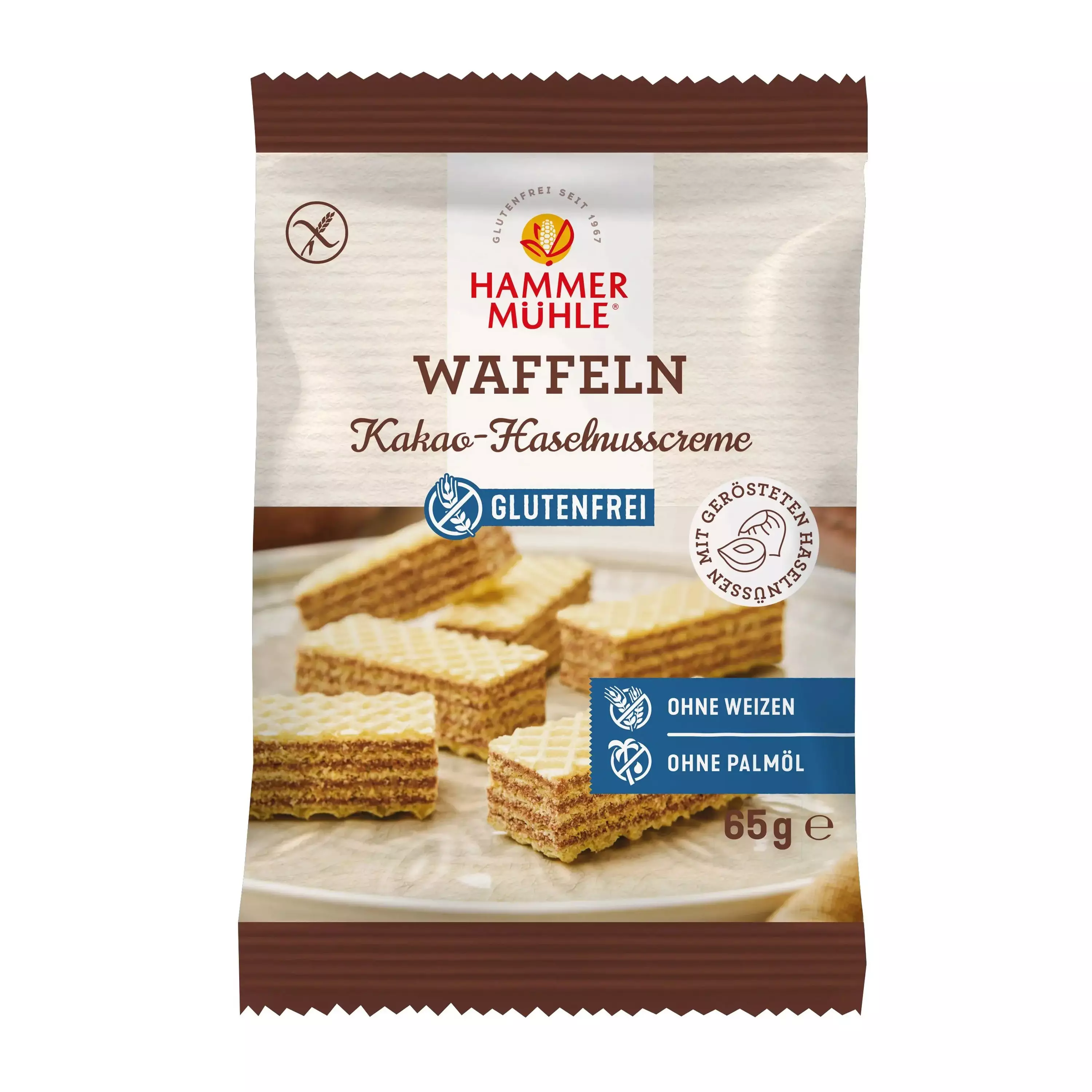 Napolitane cu crema de cacao si alune, 65g Hammer Muhle