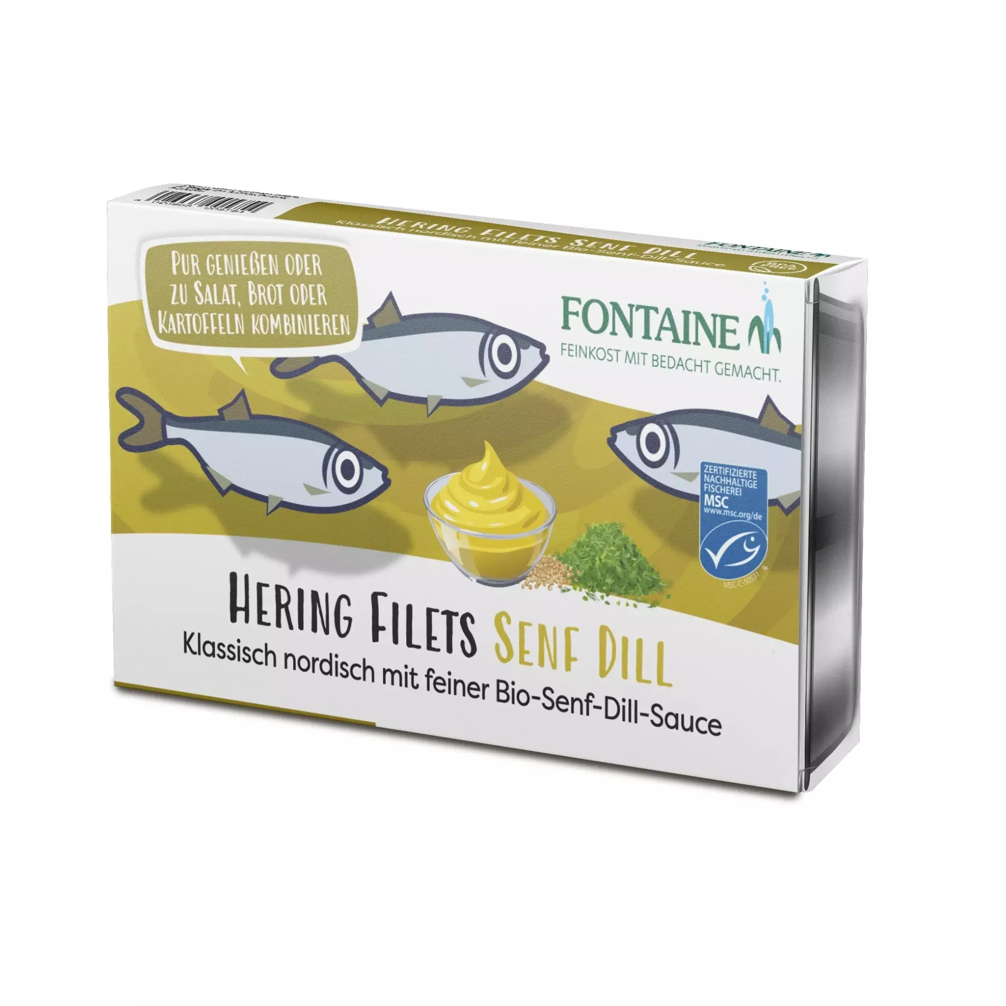 File de hering fraged in sos bio cu mustar si marar, 200g Fontaine