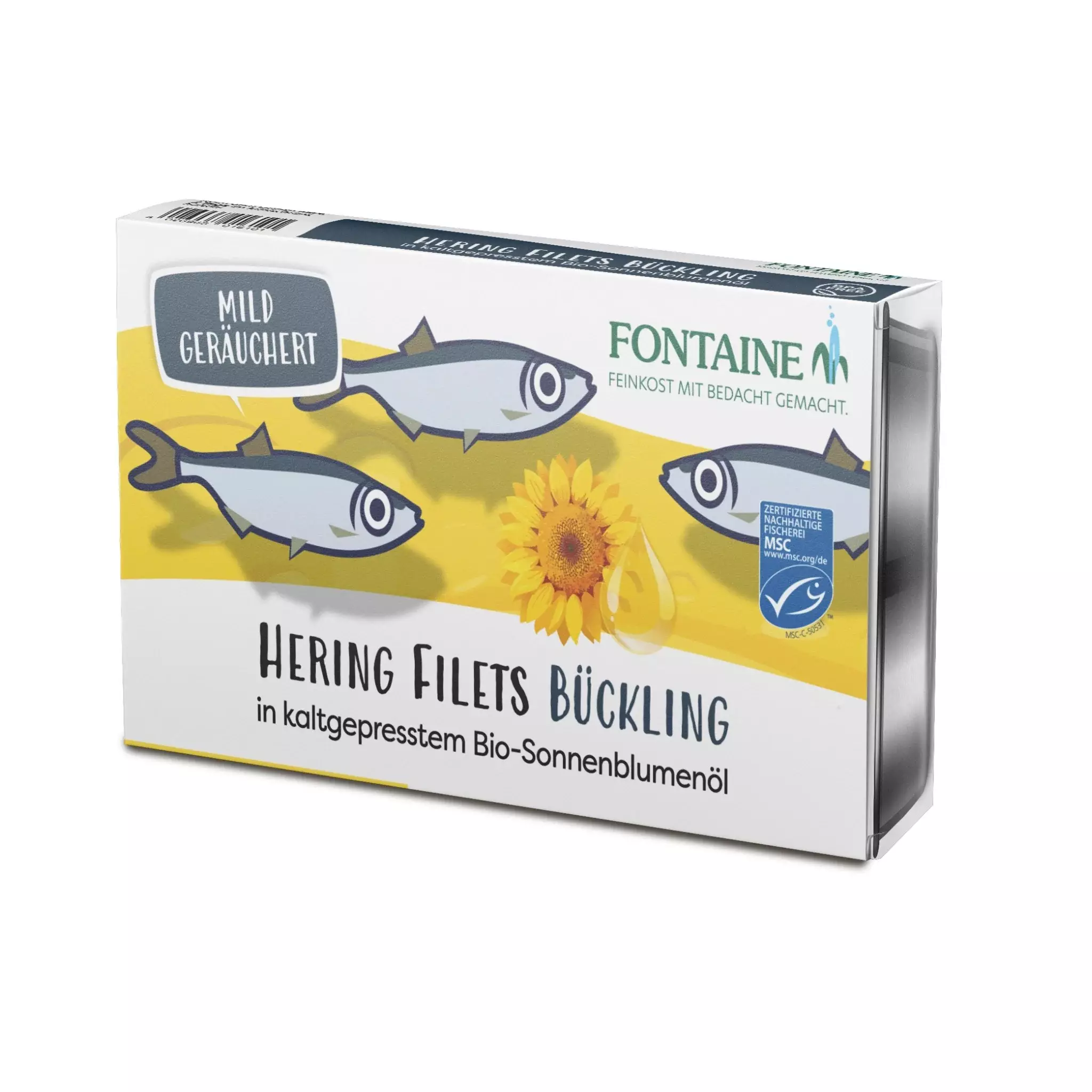 Delicatesa din file de hering afumat, in ulei bio de floarea soarelui, 190g Fontaine