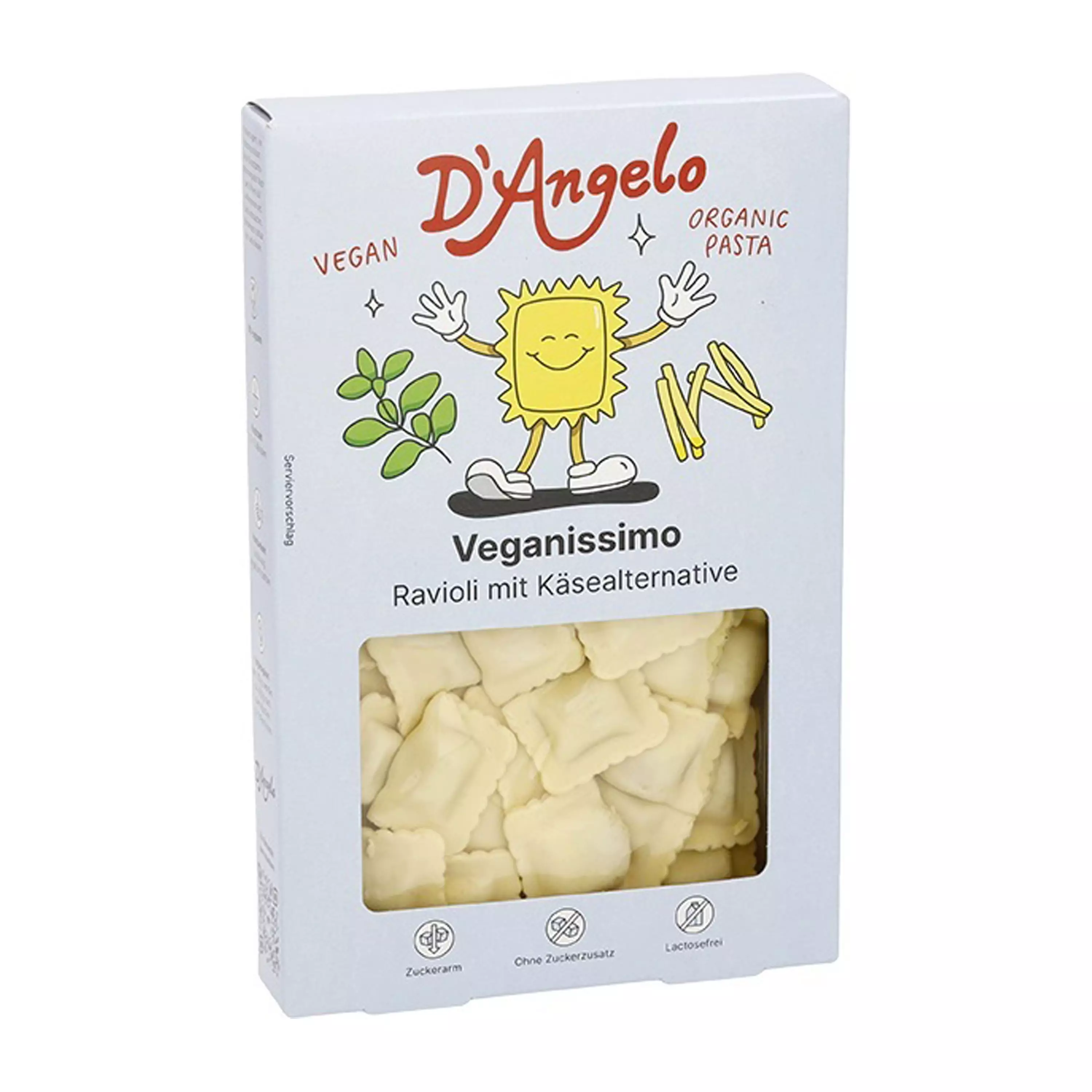 Ravioli bio cu branza fondanta vegana, 250g D'angelo Pasta