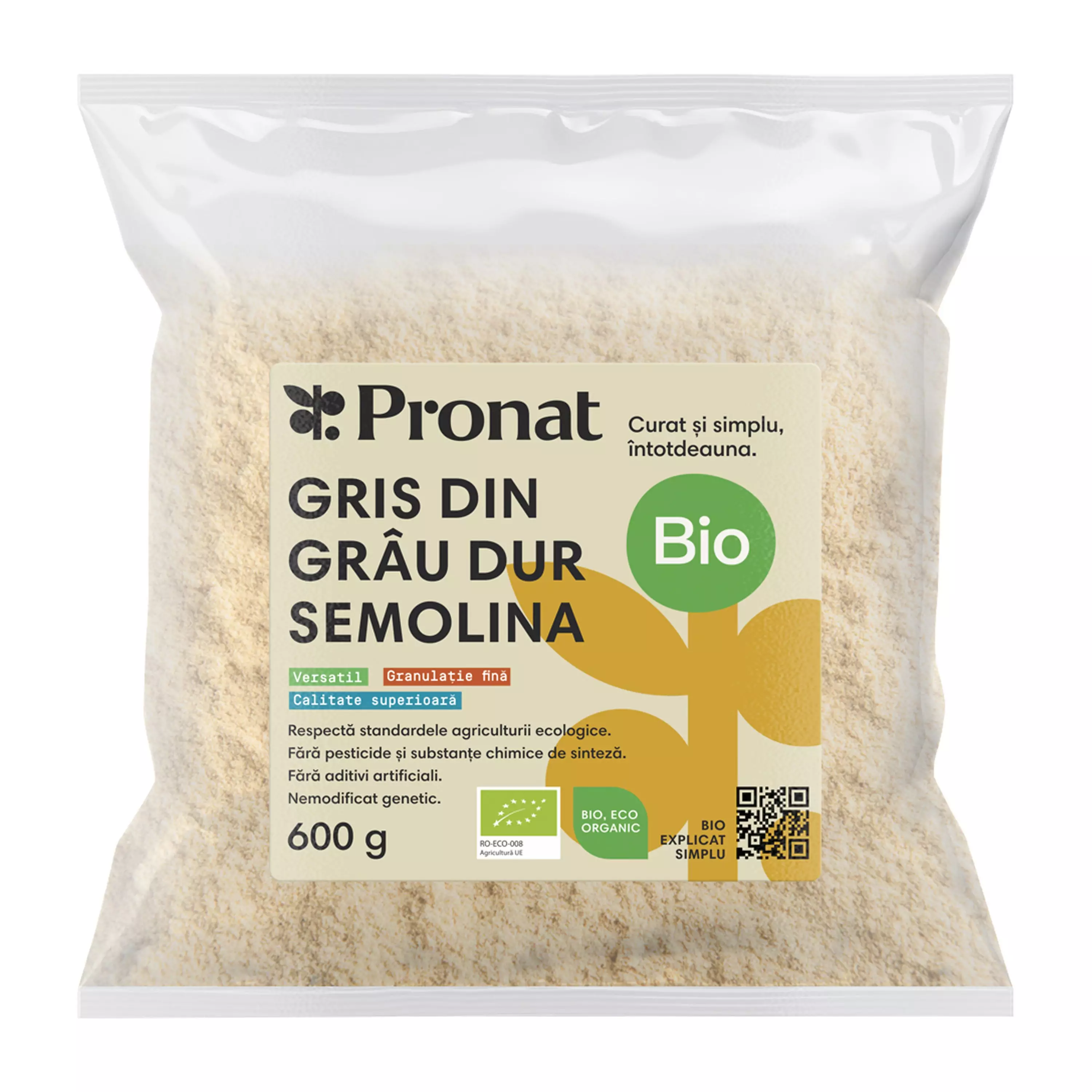 Gris bio din grâu dur semolina 600g Pronat