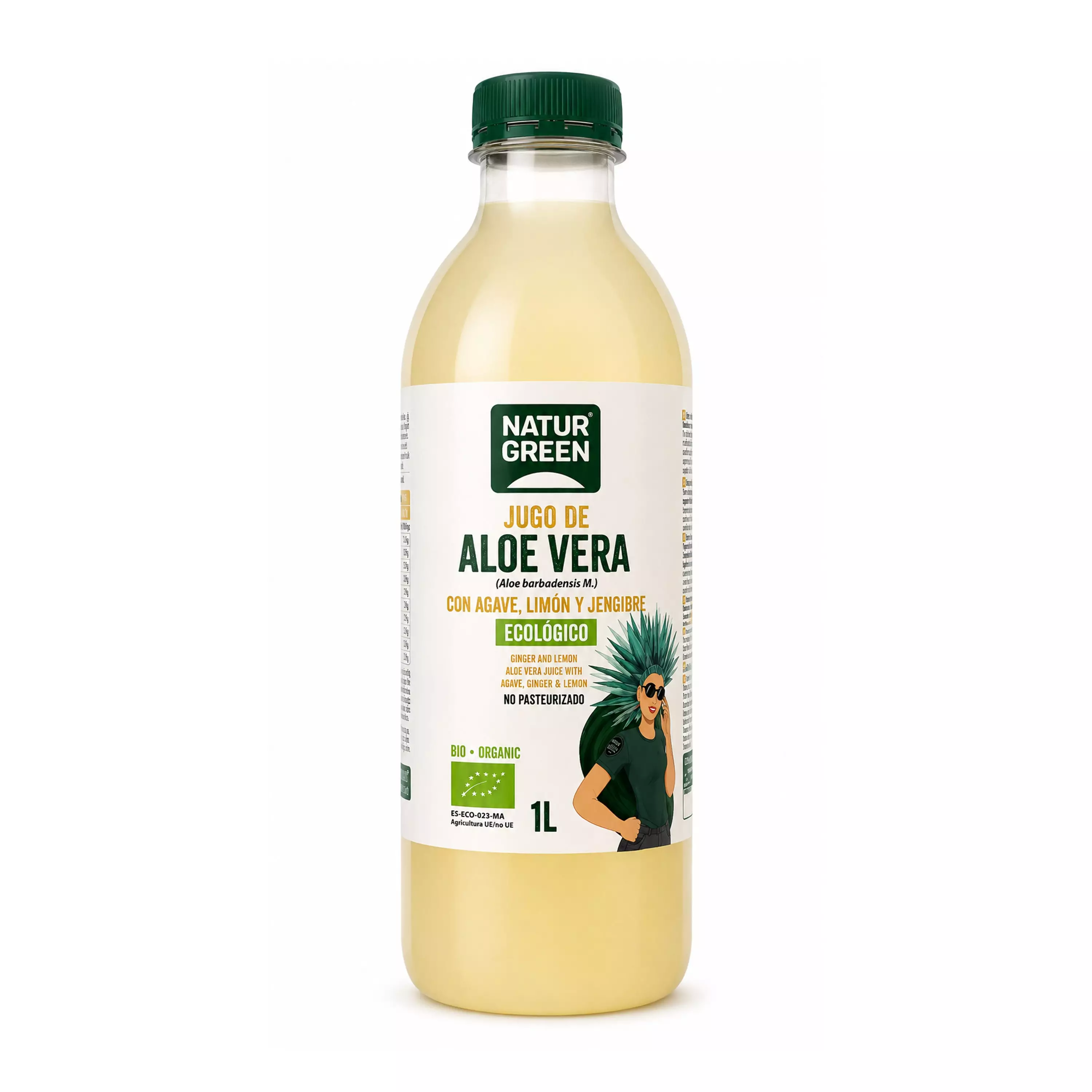 Suc bio de aloe vera cu agave, lămâie și ghimbir, 1l Natur Green