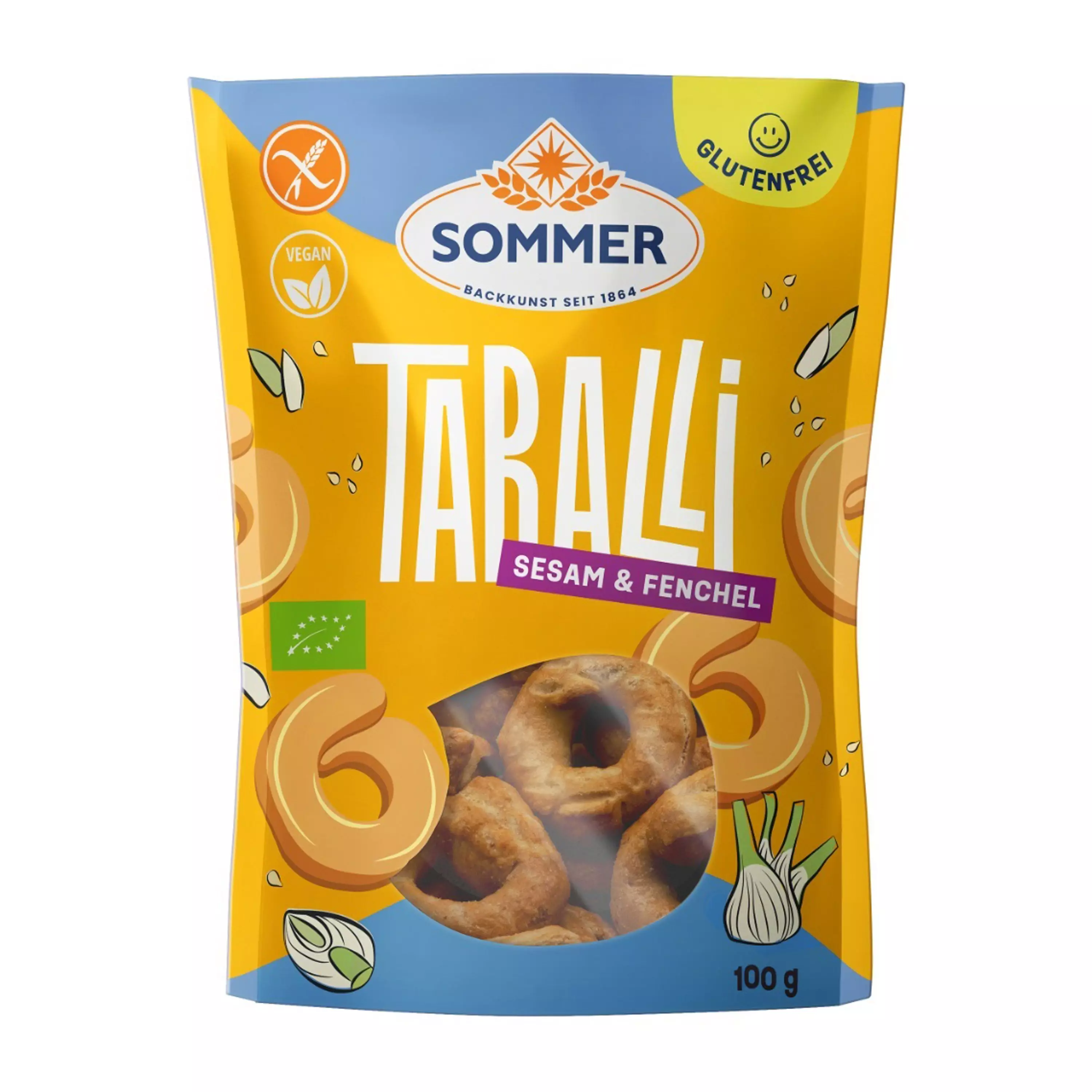 Taralli bio fara gluten cu fenicul si susan, 100g Sommer