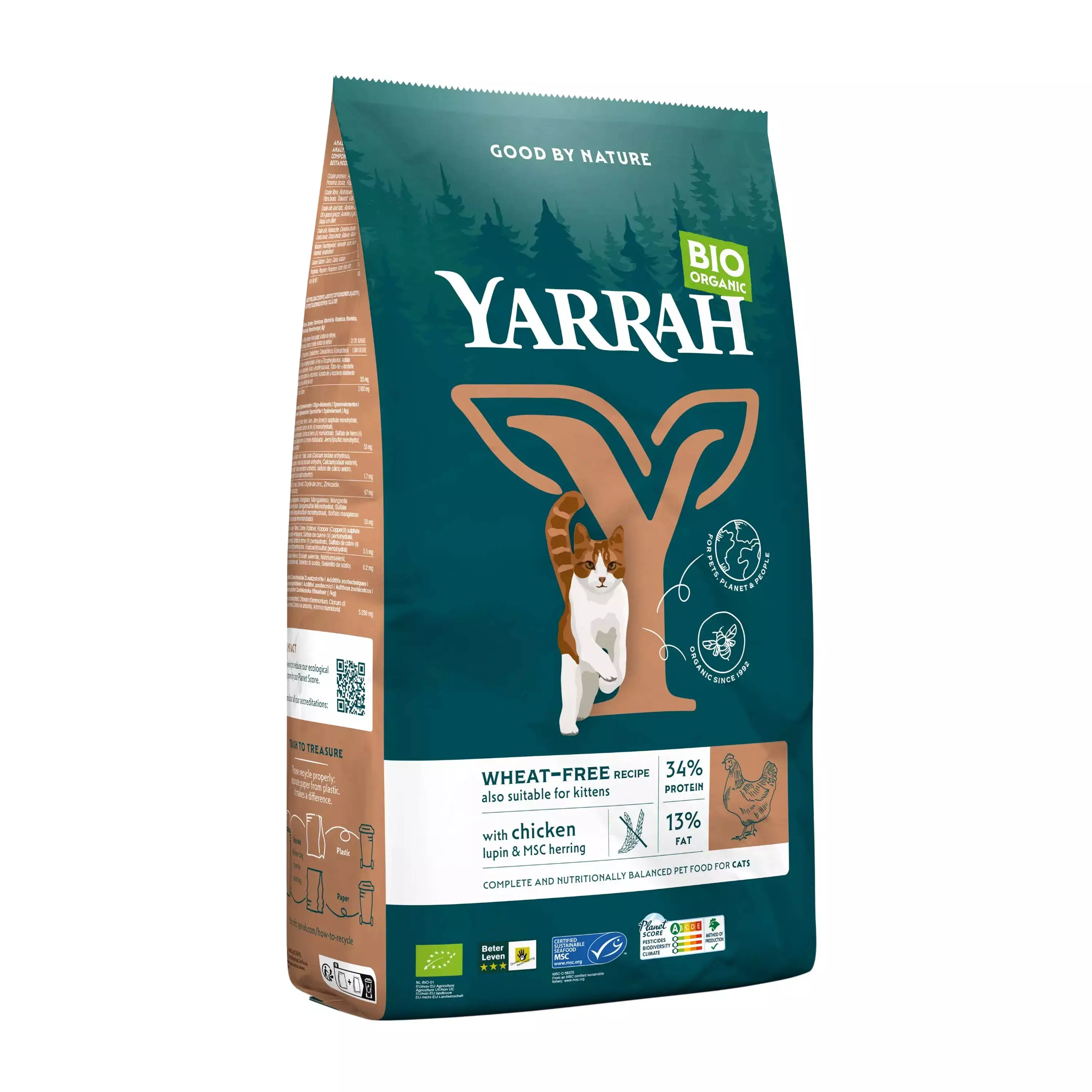 Hrana uscata bio pentru pisici, cu peste, 31% proteina si 13% grasimi, fara cereale, 800g Yarrah