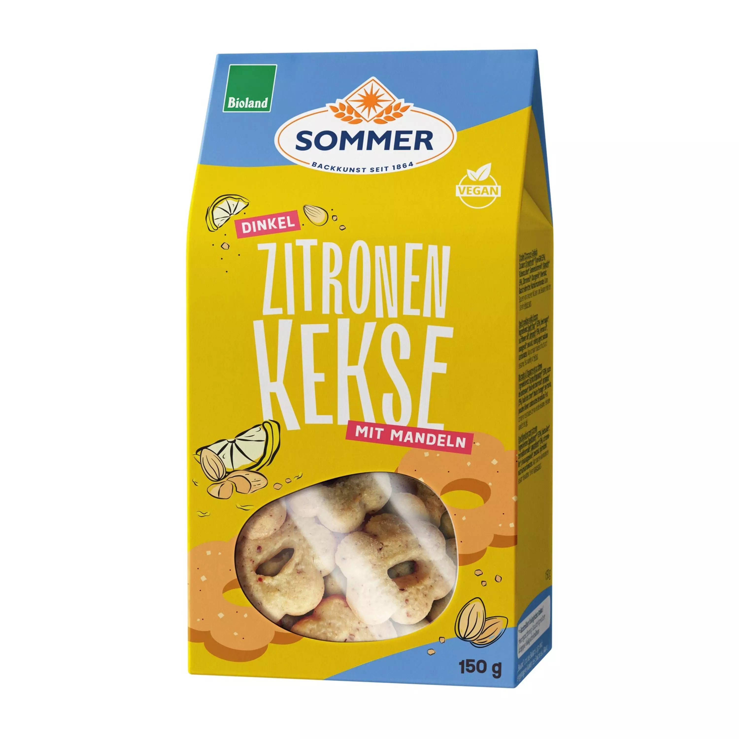 Biscuiți bio din grâu spelta cu lămâie și migdale, 150g Sommer