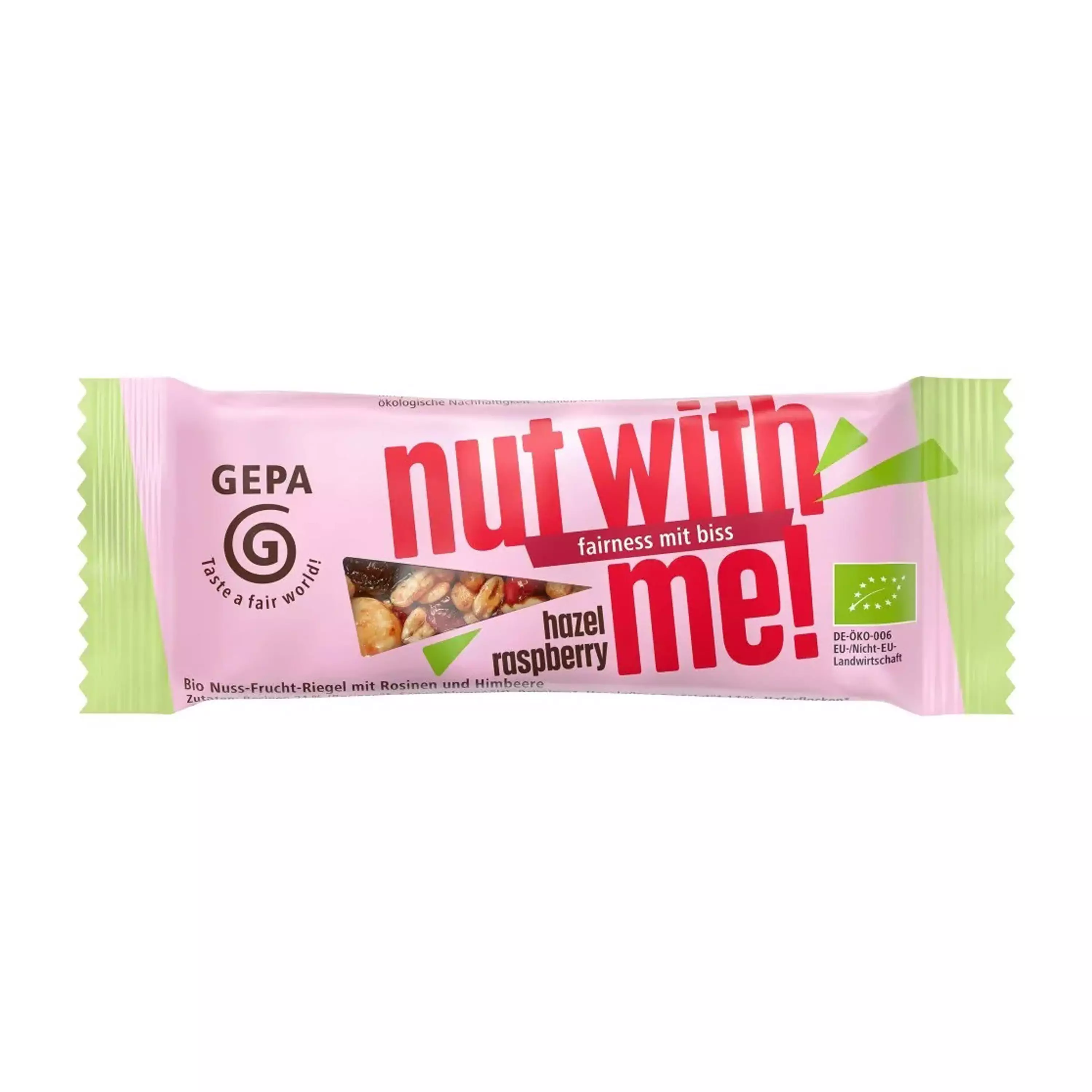 Baton bio și fairtrade din fructe și nuci cu alune și zmeură, 35g Gepa