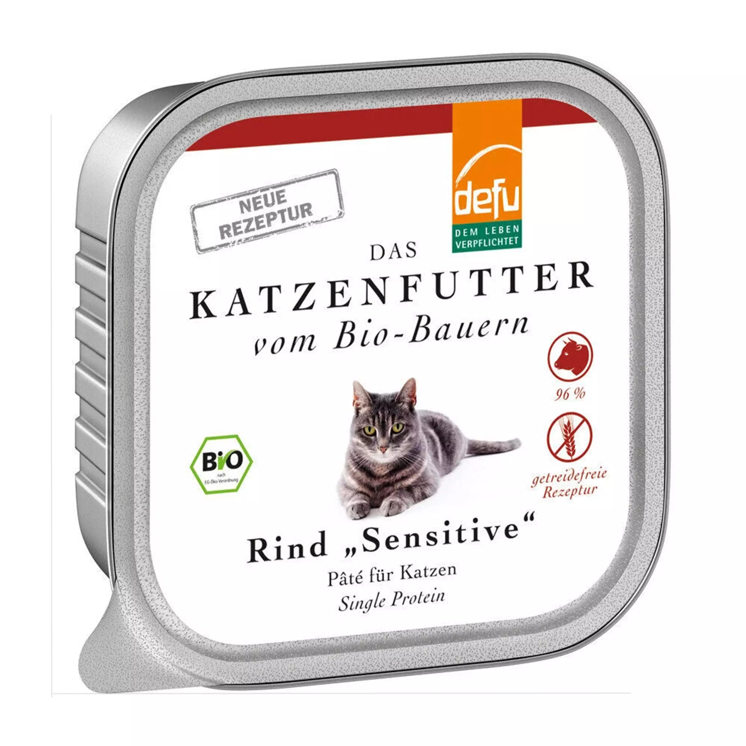 Hrana umeda pentru pisici cu vita „Sensitiv” bio – pate fin fara cereale, 100g, Defu