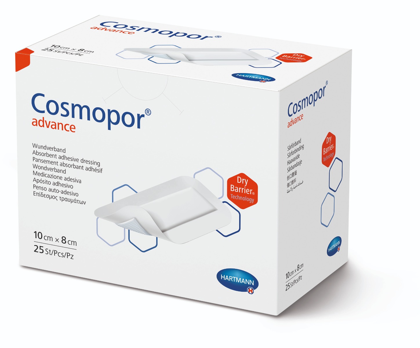 Plasture steril cu corp absorbant si margini autoadezive, 10x8 cm, 25 plasturi, Cosmopor