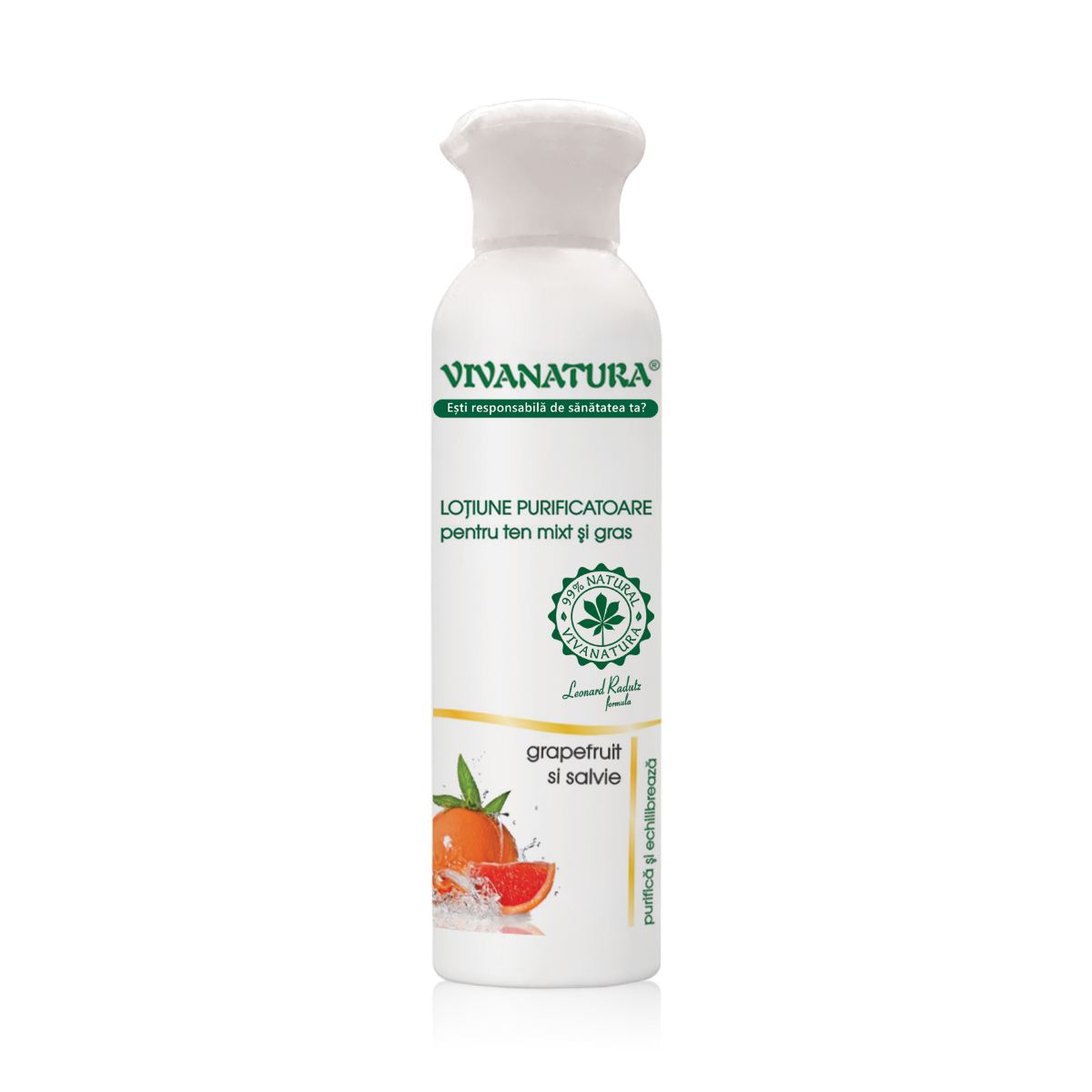 Lotiune purificatoare pentru ten mixt si gras cu grapefruit si salvie, 150ml, VivaNatura