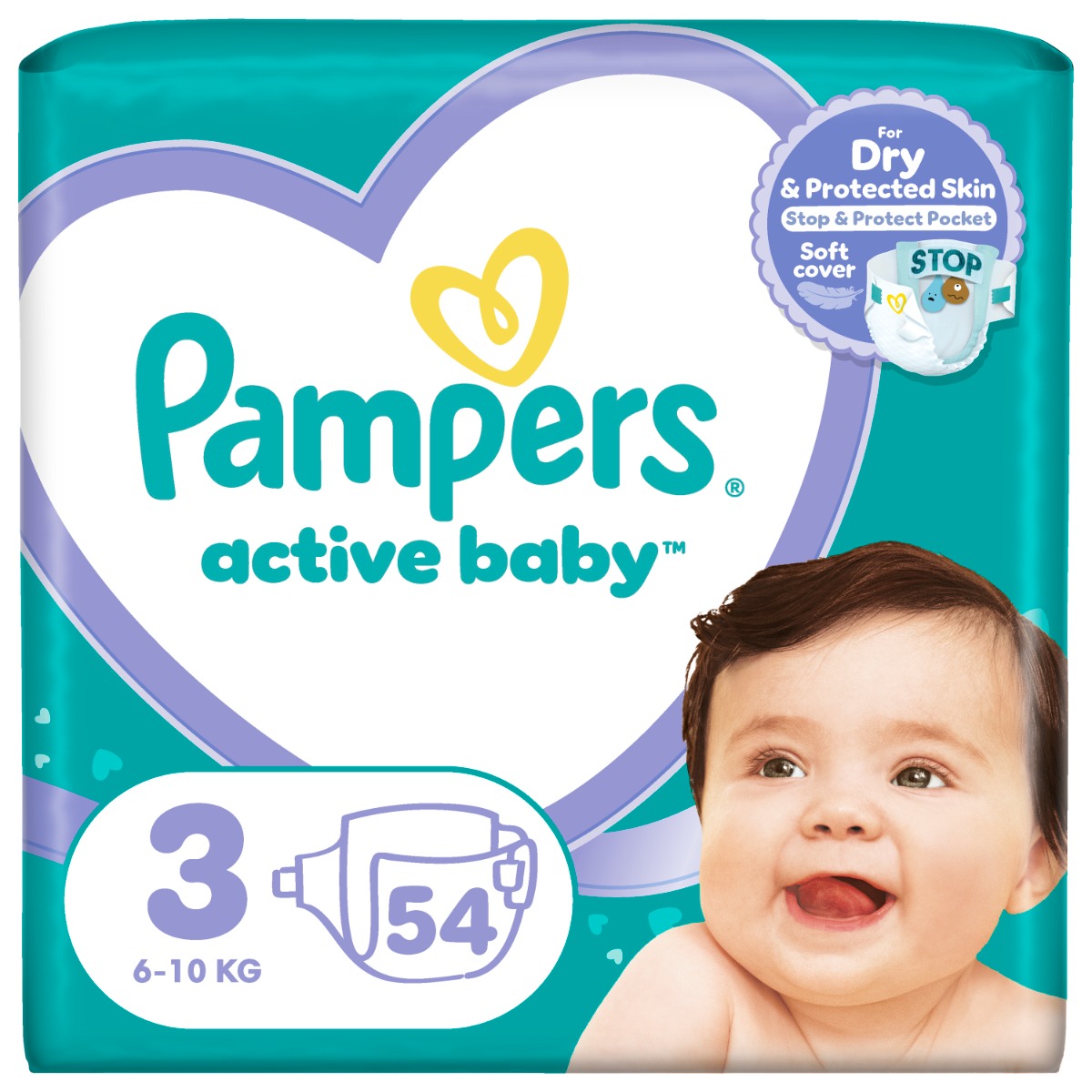 Scutece Active Baby Marimea 3 pentru 6-10kg, 54 bucati, Pampers