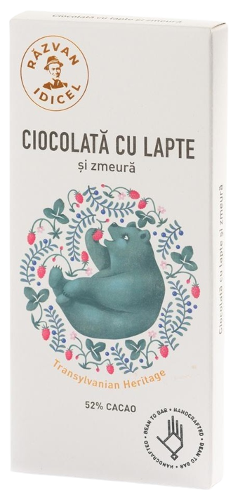 Ciocolata 54% cacao cu lapte si zmeura, 80g, Razvan Idicel