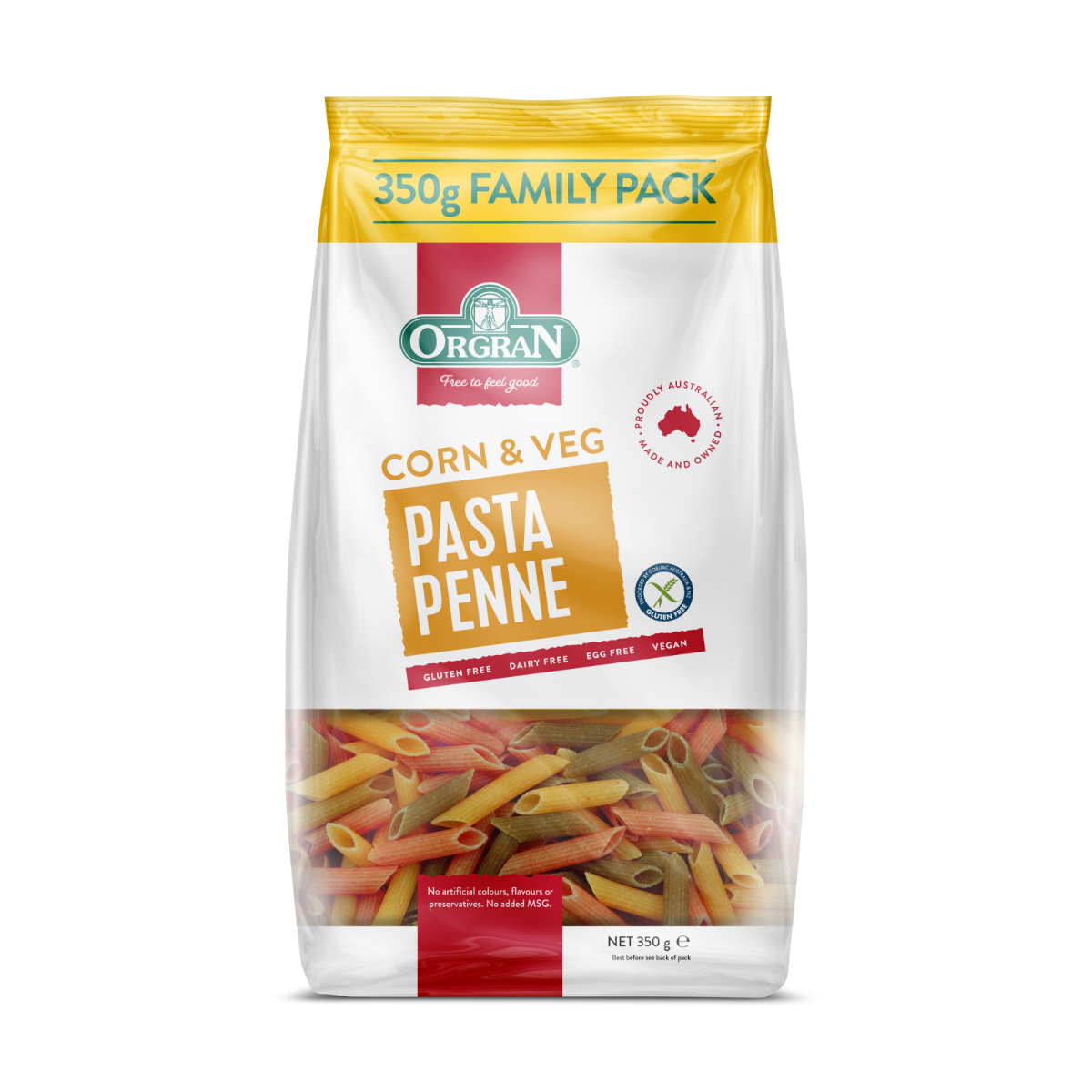 Paste penne din porumb si legume, 350g, Orgran