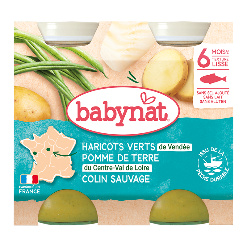 Piure de cartofi, fasole verde si peste cod, 2 x 200g, BabyBio