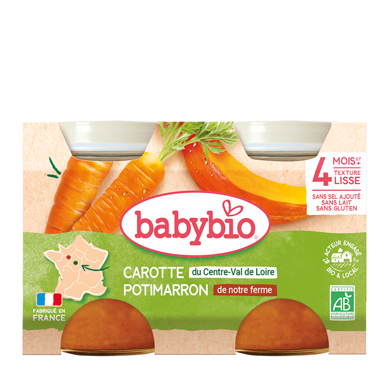 Piure de morcovi si dovleac Bio, 2 x 130g, BabyBio