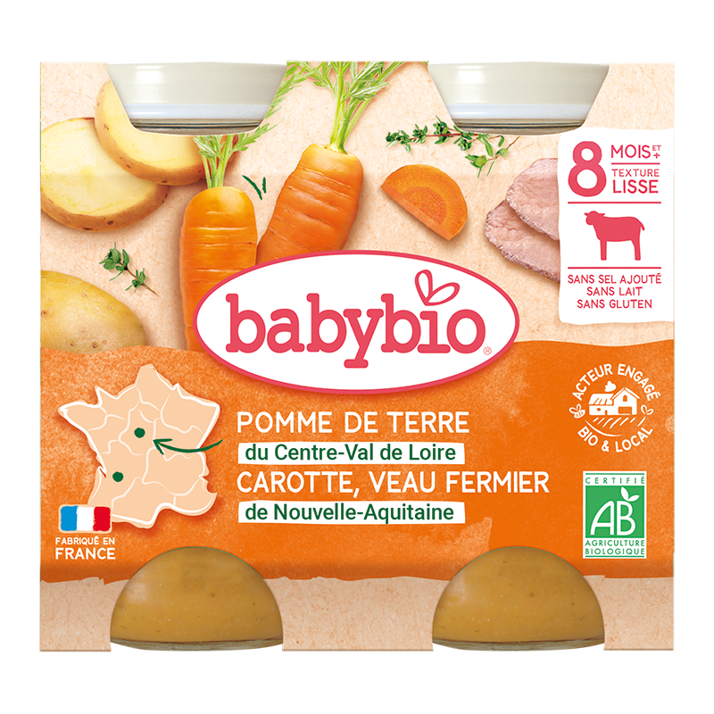 Piure de legume si vitel Bio, 2 x 200g, BabyBio