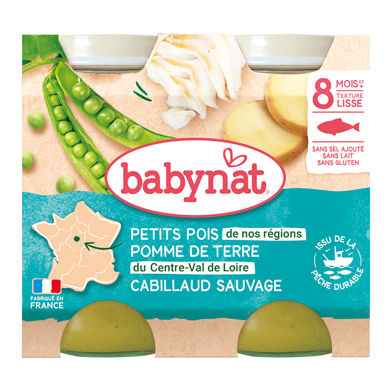 Piure de mazare, cartofi si peste cod, 2 x 200g, BabyBio