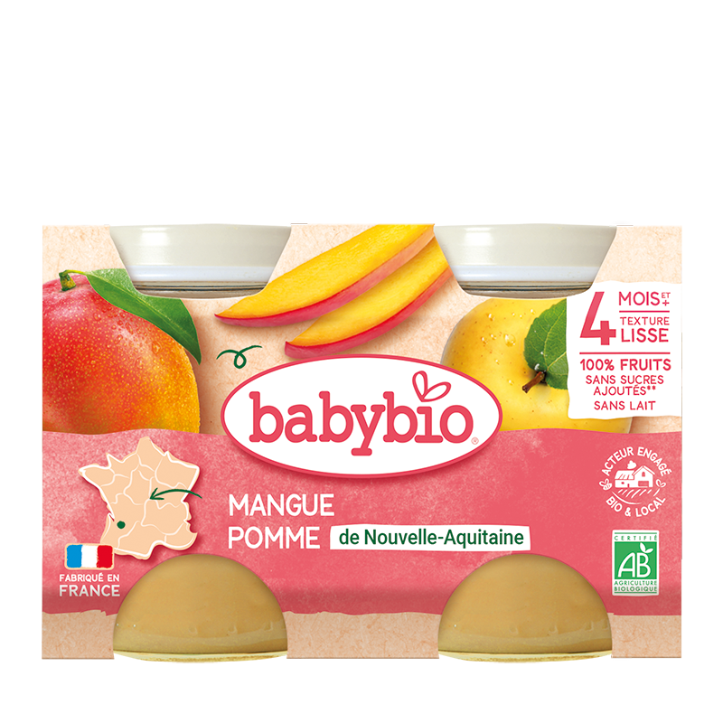 Piure de mere si mango Bio, 2 x 130g, BabyBio