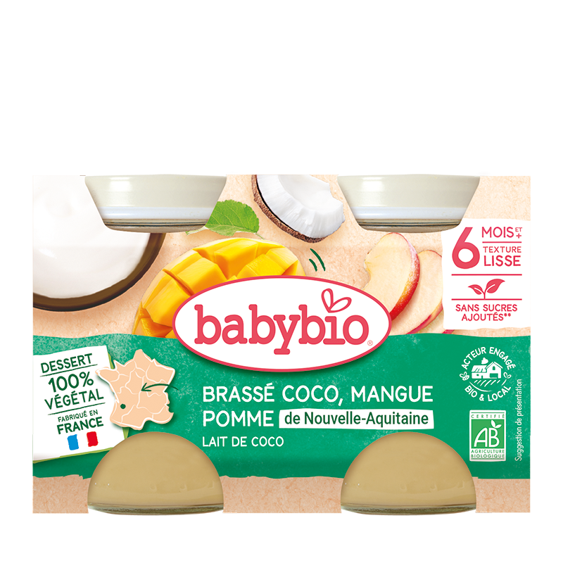 Crema din lapte de cocos cu mango si ananas Bio, 2 x 130g, BabyBio